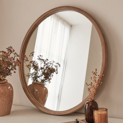 Arden - Miroir mural rond en bois chaleureux 70cm x 70cm