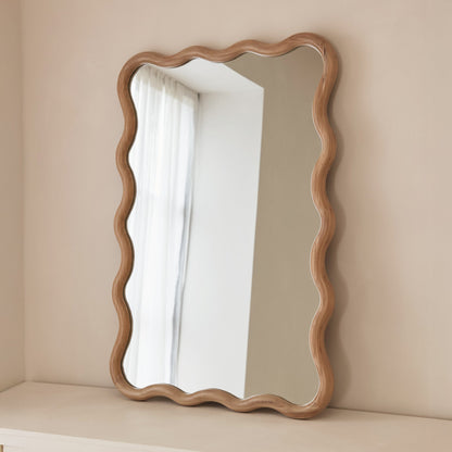 Marea - Miroir mural rétro ondulé en bois clair 100cm x 70cm