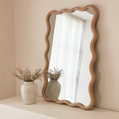 Marea - Miroir mural rétro ondulé en bois clair 100cm x 70cm