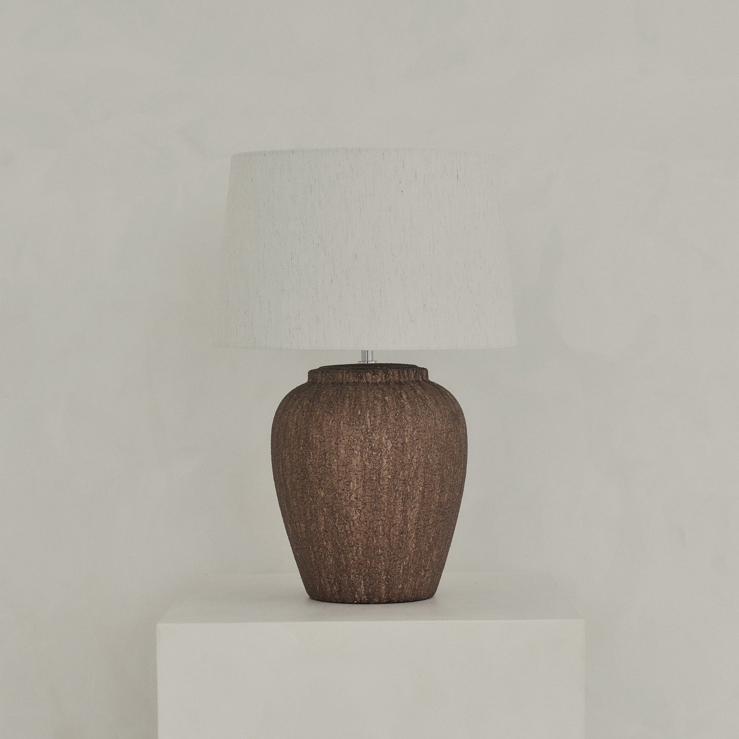 Sicile - Lampe de table avec abat-jour tambour en céramique marron