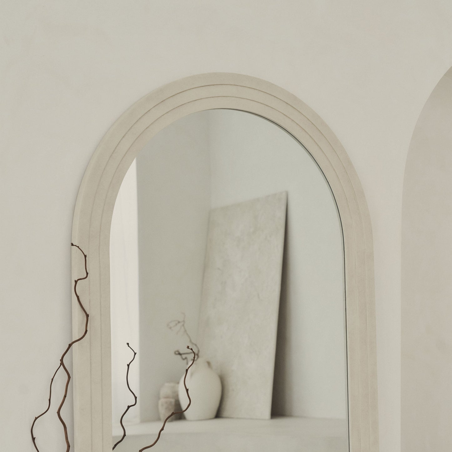 Luciano - Grand miroir en béton plein longueur totale cintré 180cm x 90cm
