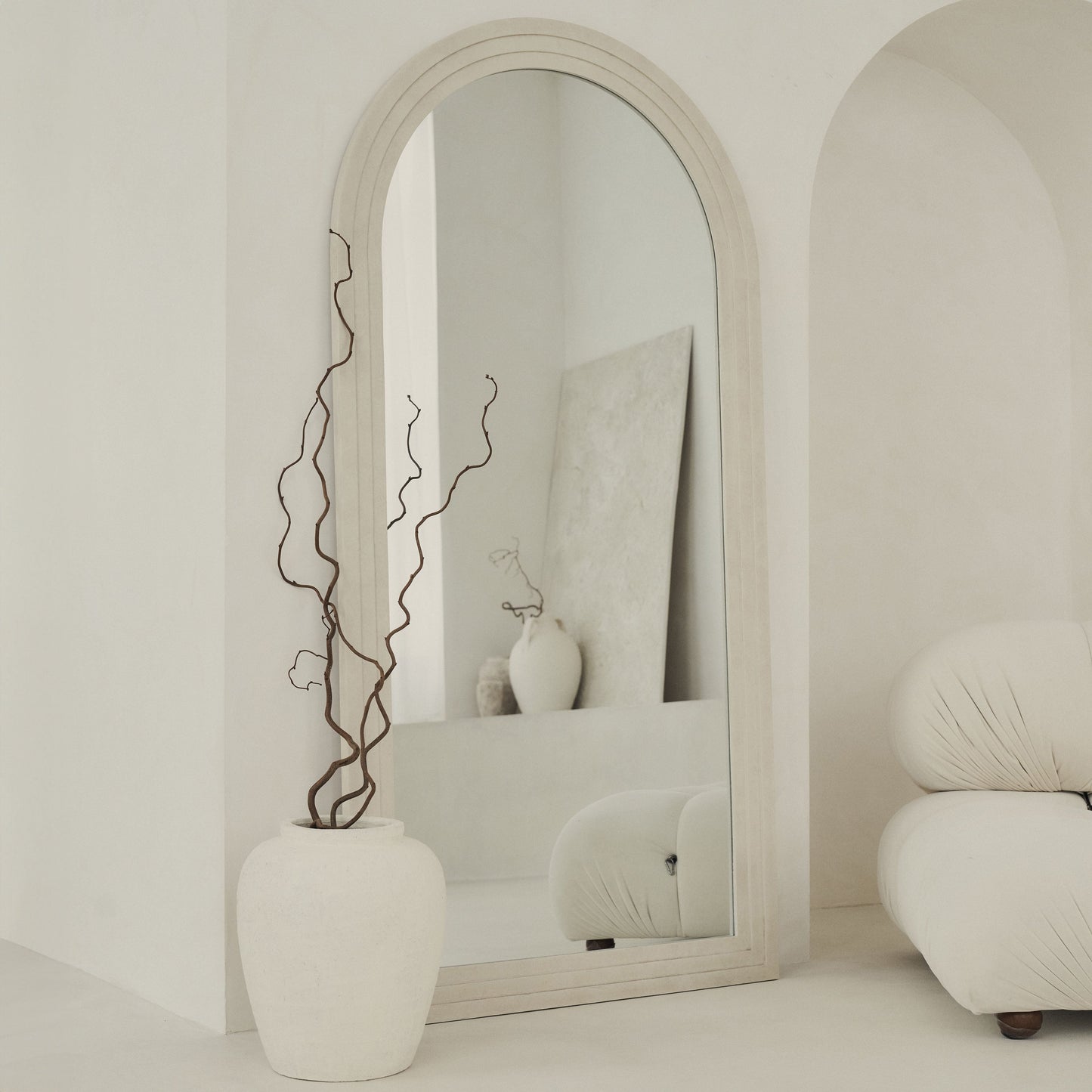 Luciano - Grand miroir en béton plein longueur totale cintré 180cm x 90cm