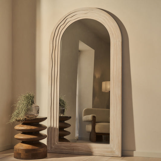 Lucelle - Miroir Arche Extra Large Blanc Lavé Pleine Longueur 200cm x 100cm