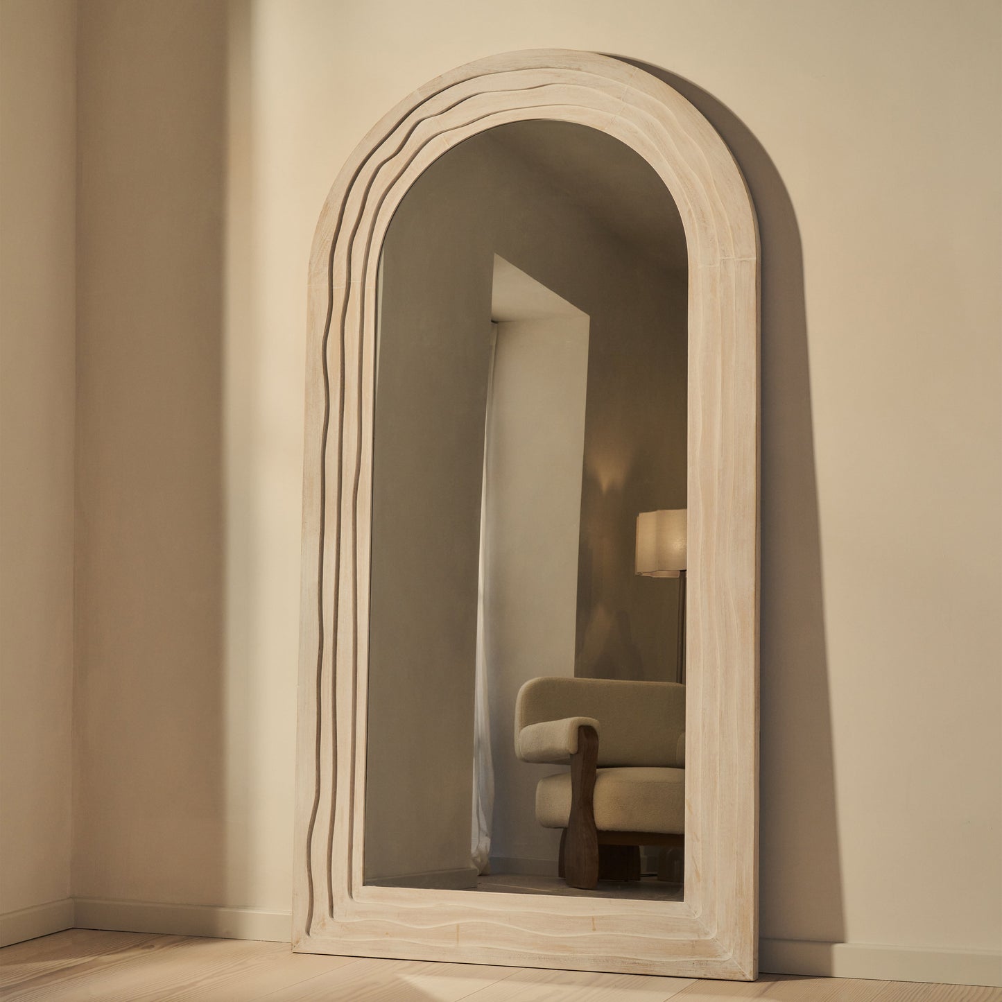 Lucelle - Miroir Arche Extra Large Blanc Lavé Pleine Longueur 200cm x 100cm