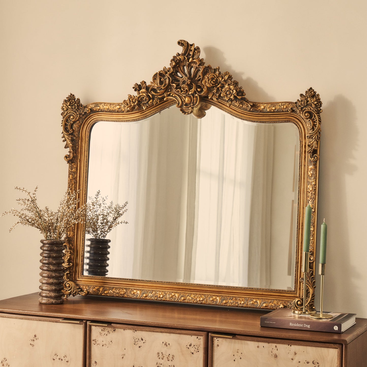 Francesca - Miroir Mural Orné Arqué Doré 109cm x 100cm