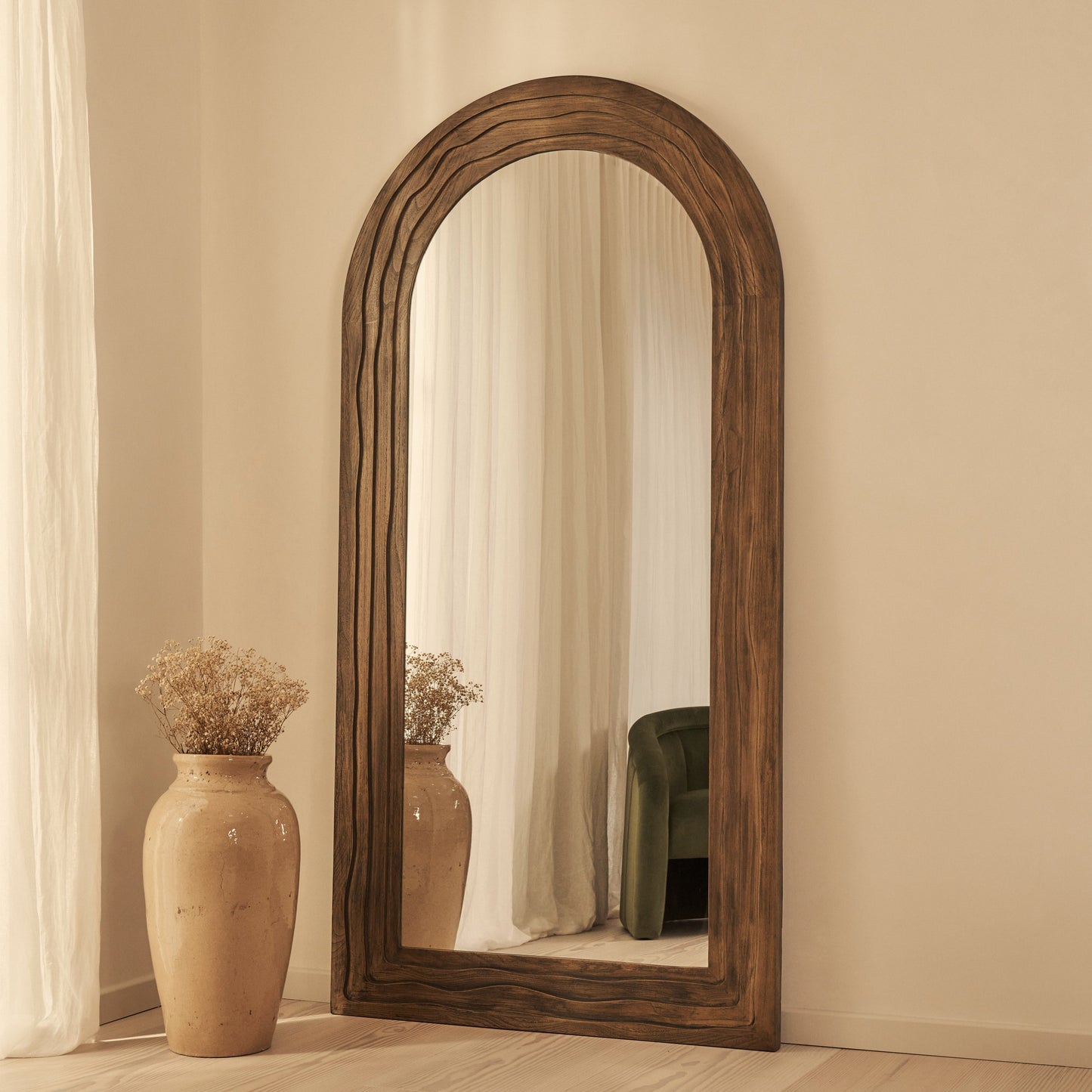Lucelle - Miroir Arqué Extra Large Pleine Longueur 200cm x 100cm Chaud en Bois