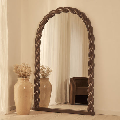 Ophelia - Miroir Extra Large Arqué Torsadé en Corde Finition Chocolat Brillant 180cm x 105cm