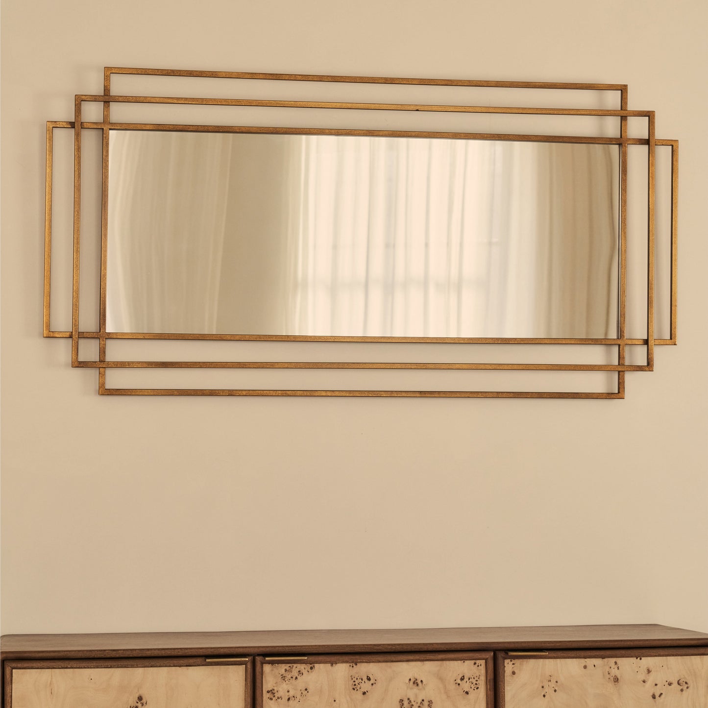 Amalfi - Grand miroir rectangulaire en métal doré 140 cm x 70 cm