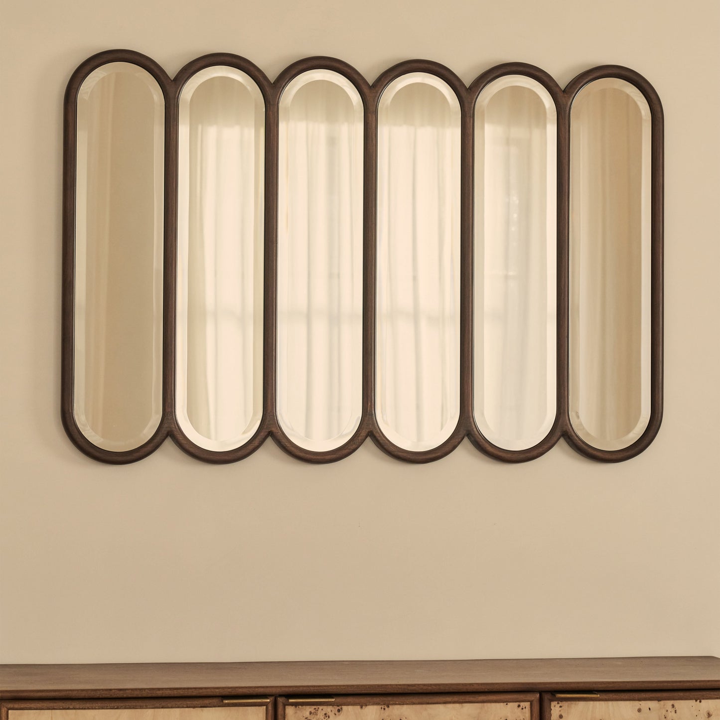 Reims - Miroir en bois foncé à panneau voûté 120cm x 80cm