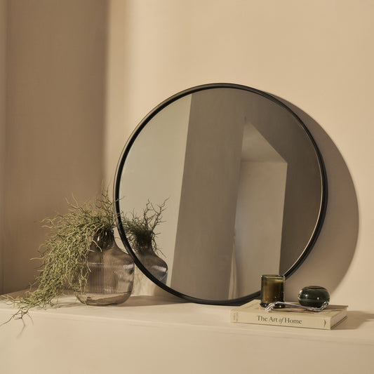Metro - Miroir Mural Rond en Métal Noir 70cm x 70cm