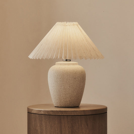 Sicile - Lampe de table en céramique pierre avec abat-jour plissé