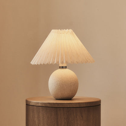 Corsica - Lampe de Table en Céramique Pierre avec Abat-jour Plissé