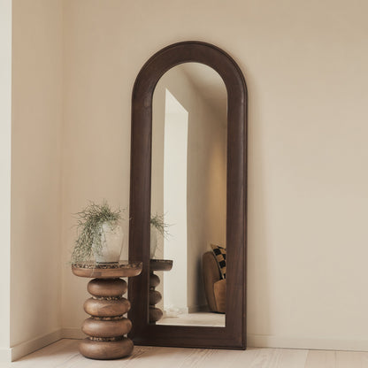 Porta - Miroir Grand Format Arqué en Bois Foncé 180cm x 70cm
