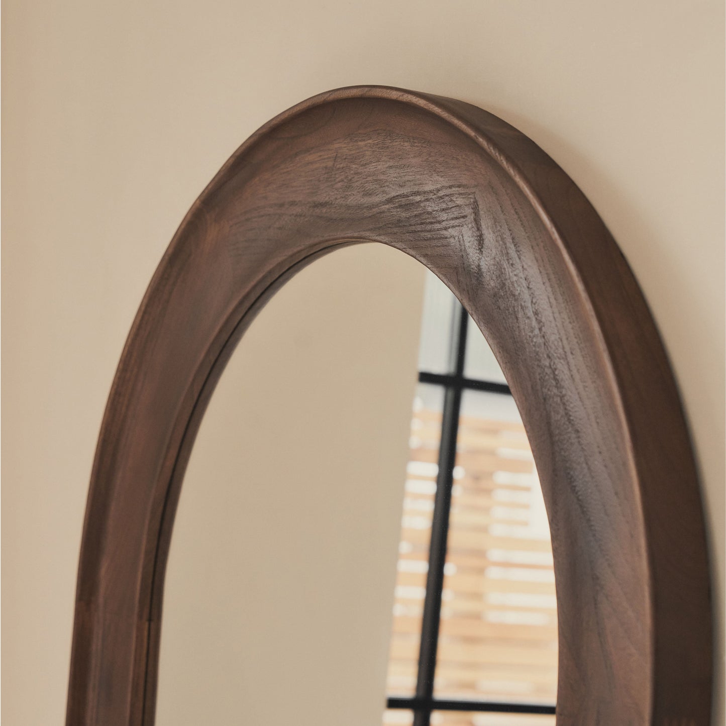 Porta - Grand miroir arqué en bois foncé pleine longueur 180cm x 90cm