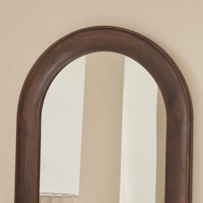 Porta - Grand miroir arqué en bois foncé pleine longueur 180cm x 90cm