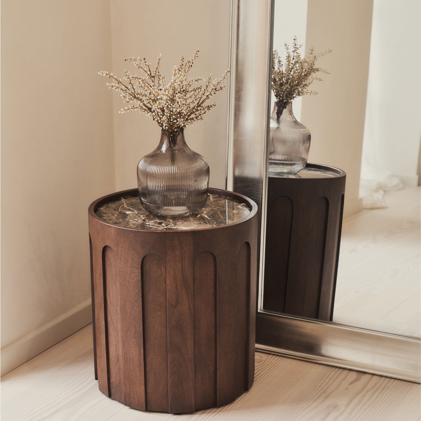 Porta - Grand miroir arche pleine longueur en chrome brossé 180cm x 90cm