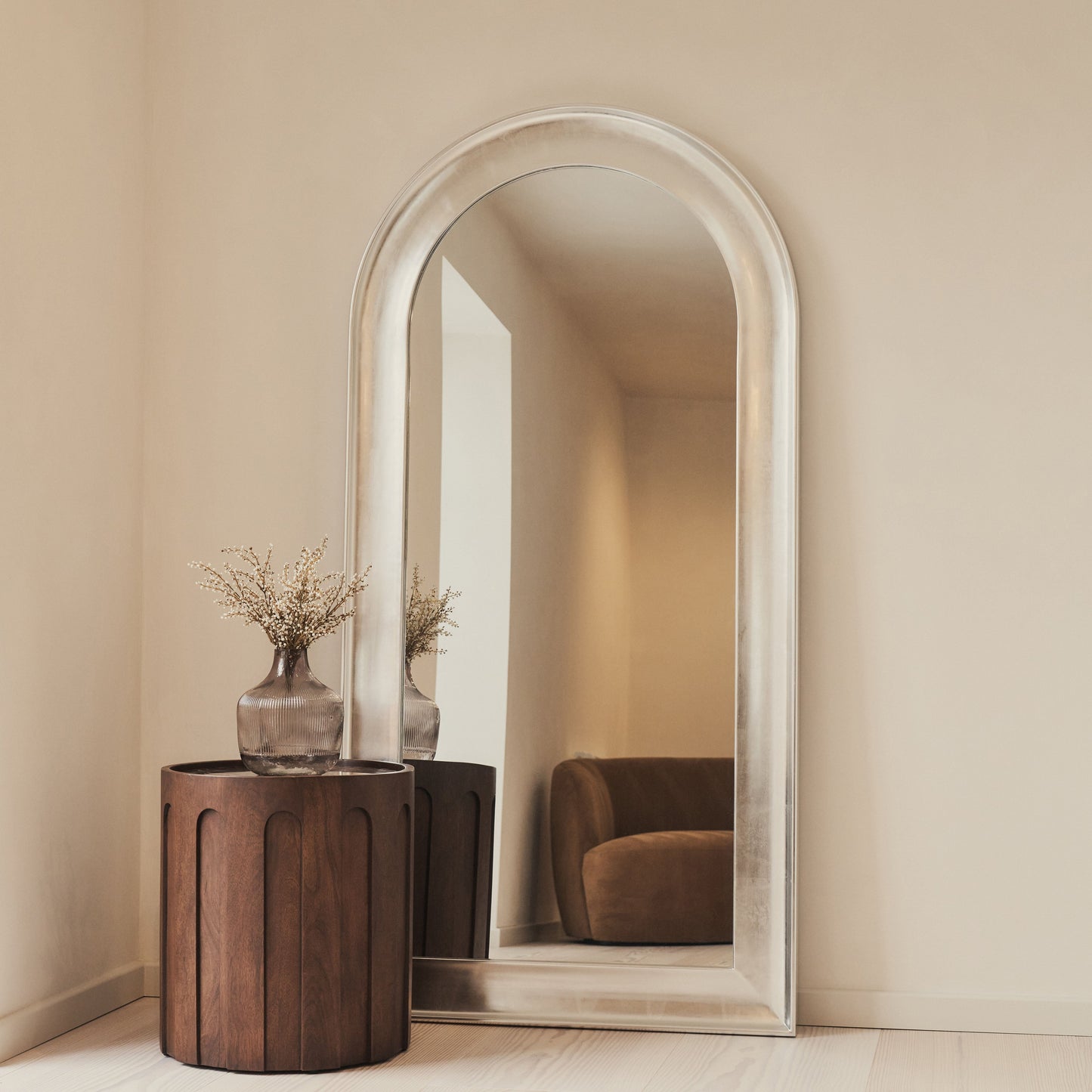 Porta - Grand miroir arche pleine longueur en chrome brossé 180cm x 90cm