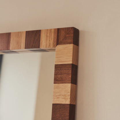 Tessera - Miroir Rectangulaire en Bois à Damier Bois Foncé et Bois Clair 180cm x 90cm