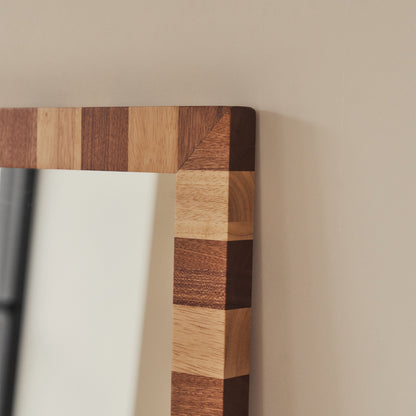 Tessera - Miroir Rectangulaire en Bois à Damier Bois Foncé et Bois Clair 120cm x 80cm