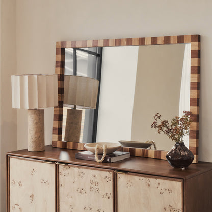 Tessera - Miroir Rectangulaire en Bois à Damier Bois Foncé et Bois Clair 120cm x 80cm