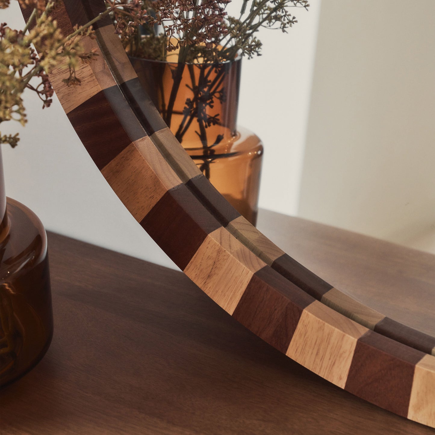 Tessera - Miroir Rond en Bois Clair et Foncé à Damier 90cm x 90cm