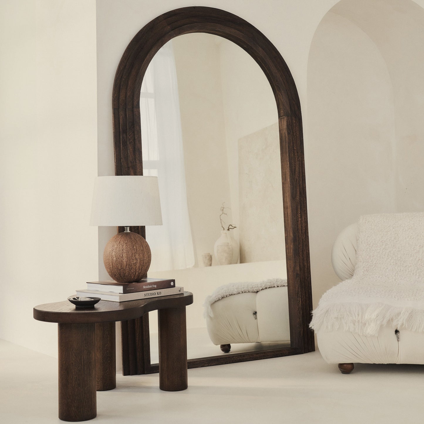 Luciana - Miroir en bois brûlé arqué pleine longueur 180cm x 110cm