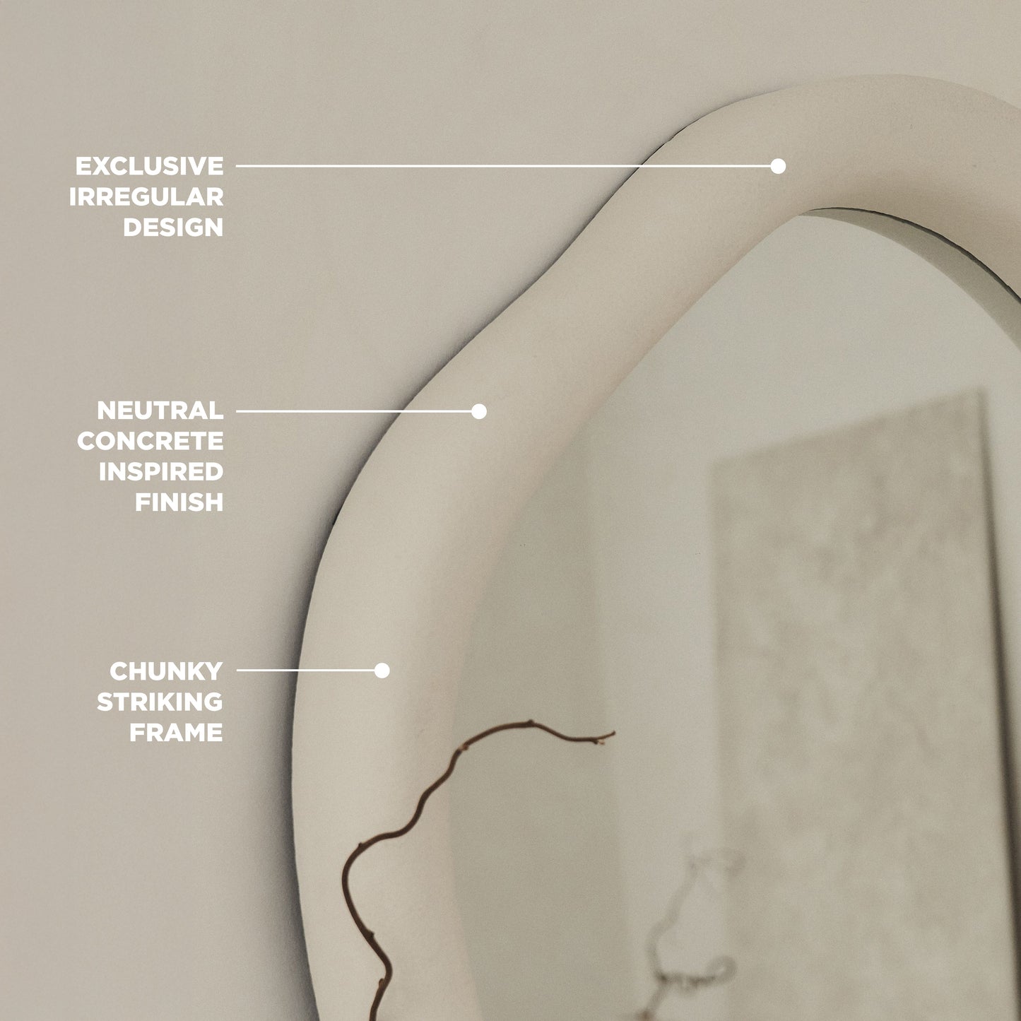 Wabi-Sabi - Grand miroir irrégulier en béton pleine longueur 170cm x 80cm