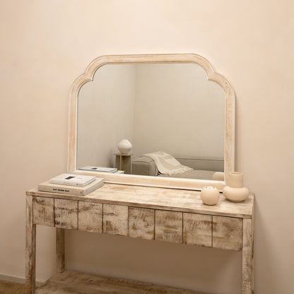 Elena - Miroir de Cheminée Arqué en Bois Blanchi 100cm x 75cm