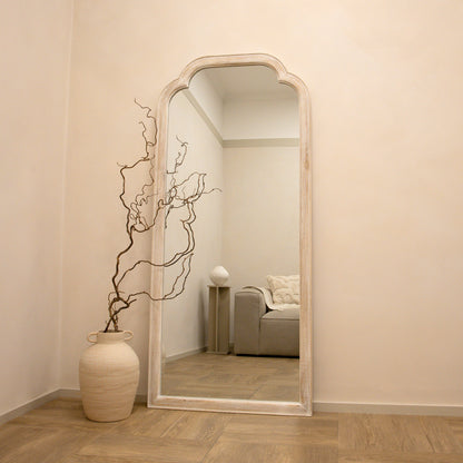 Elena - Miroir Arqué en Bois Blanchi Pleine Longueur 170cm x 75cm