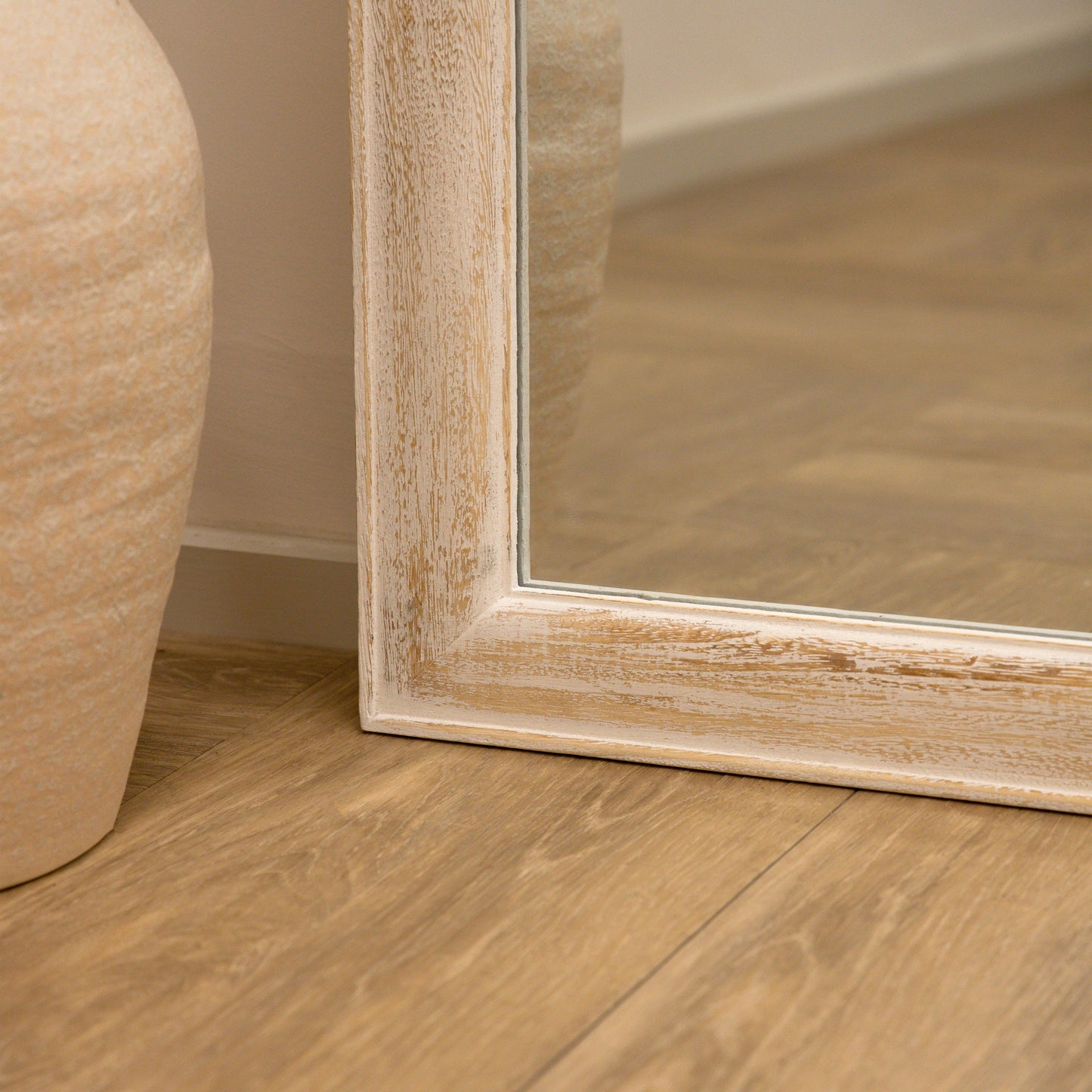 Elena - Miroir Arqué en Bois Blanchi Pleine Longueur 170cm x 75cm
