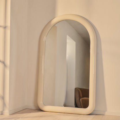 Obsidienne - Miroir extra grand plein pied arqué ivoire brillant 200cm x 120cm