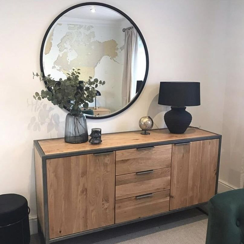 Higgins - Miroir Mural Rond Moderne en Métal Noir 100cm x 100cm