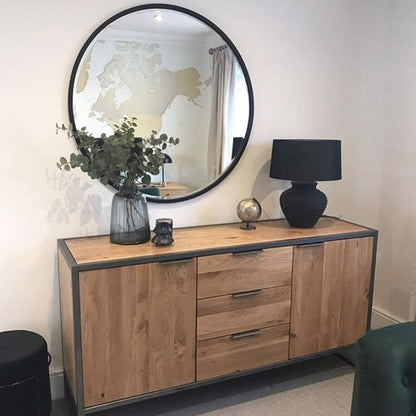 Higgins - Miroir Mural Rond Moderne en Métal Noir 100cm x 100cm