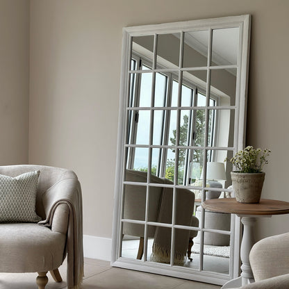 Sasha - Miroir de fenêtre shabby chic blanc pleine longueur 180 cm x 100 cm