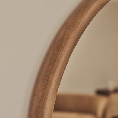 Amora - Grand miroir mural rond en bois chaud 100 cm x 100 cm